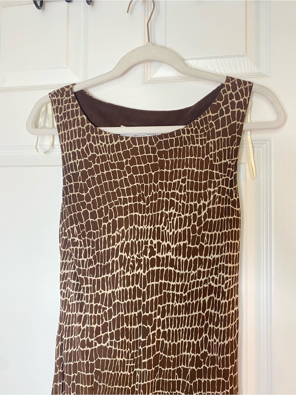 Sleeveless Brown and Cream Animal-Print Shift Dress
